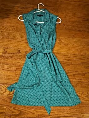 Banana Republic Teal Sleeveless Midi Shirt Dress with Tie Waist